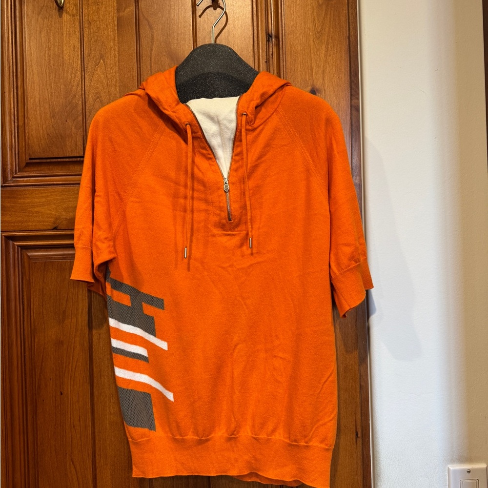 Hermes Orange Short Sleeve Hoodie with Graphic